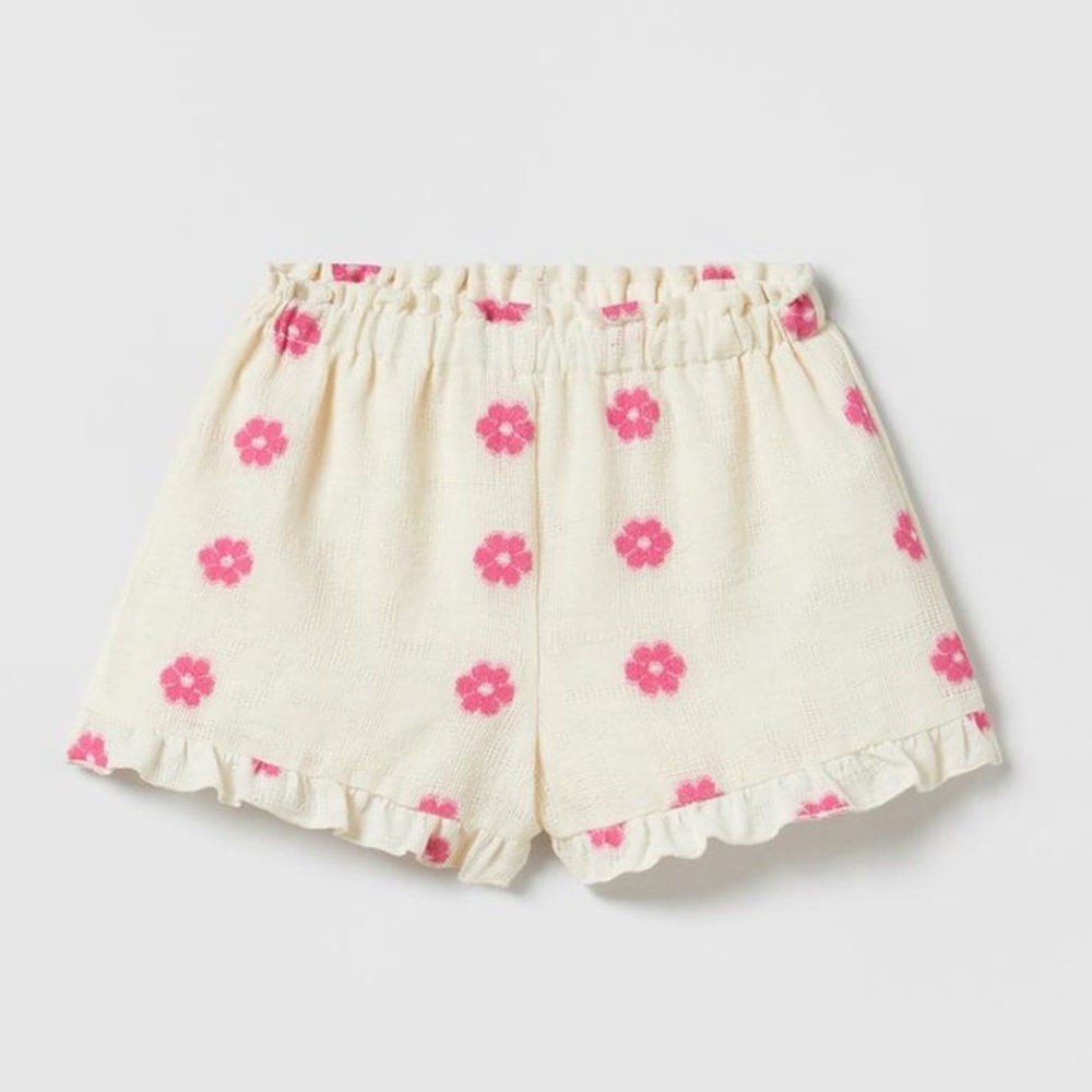 Zara Floral Embroidered Ruffle Shorts, 3-4 Years